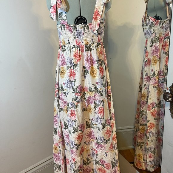 House of Harlow 1960 Linen Blend Tiered Bow Tie Shoulder Long Maxi Dress - Picture 5 of 8